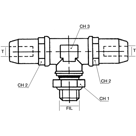 Technische Zeichnung von T-Drehanschluss metrisches zylindrisches Gewinde am Fuß ( sirit ) 100